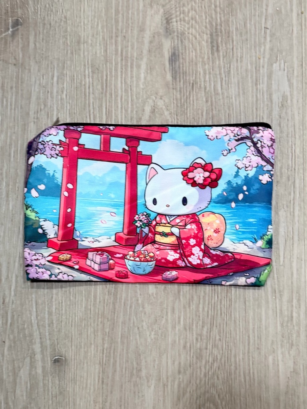 Hello Kitty Pink Red Blue Japanese Kimono Cosmetic Bag